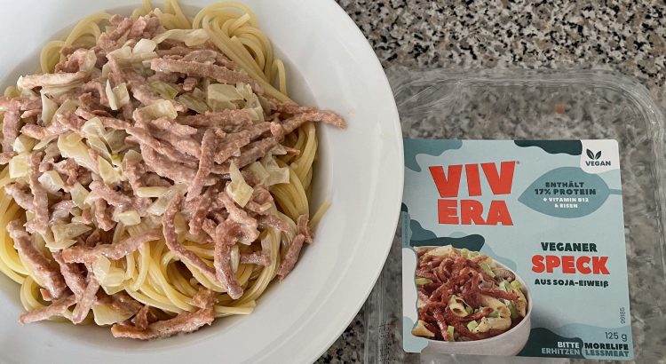 Spaghetti nach Carbonara-Art mit veganem Speck von Vivera